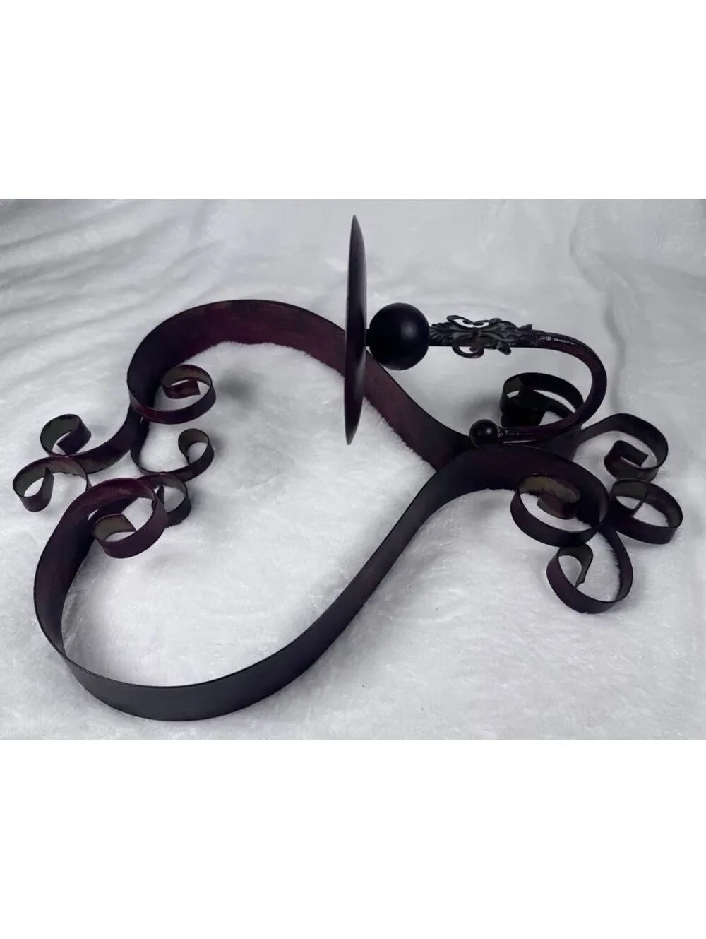 Vintage WROUGHT IRON Hanging Votive Candle Holder Burgundy 17.5” tall x 13” W
